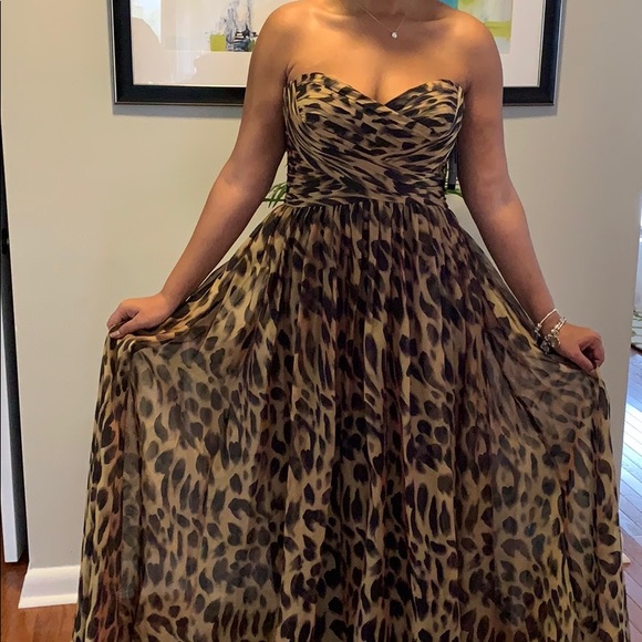 LA FEMME ANIMAL PRINT CHIFFON LONG EVENING DRESS
